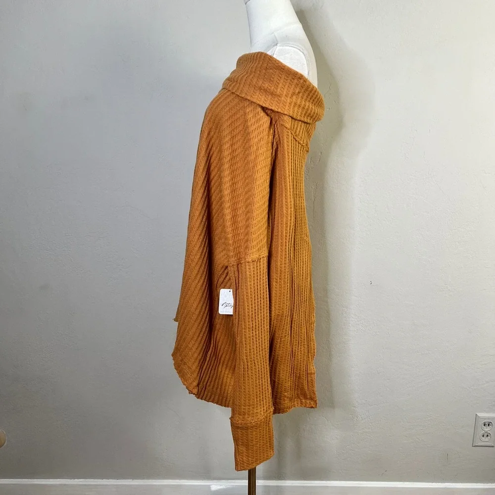 Free People Top‎ Canyon Moon Juicy Size M Orange Off Shoulder Waffle Knit New